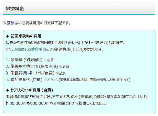 クリニック料金表